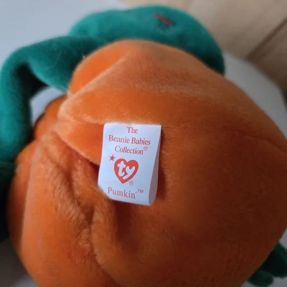 Ty 1998 pumpk'n the pumpkin beanie baby jack-o-lantern tag with cover orange 90s - Picture 9 of 16